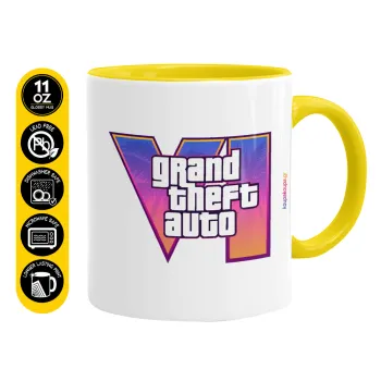 GTA VI, Κούπα χρωματιστή κίτρινη, κεραμική, 330ml