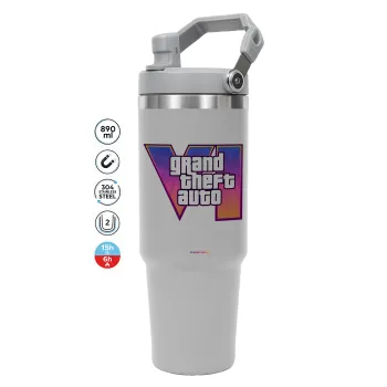 GTA VI, ΓΚΡΙ Travel Tumbler Θερμός με χερούλι και καλαμάκι 890ml