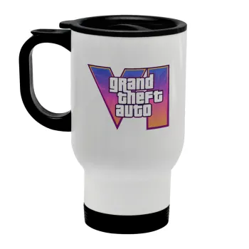 GTA VI, Κούπα ταξιδιού ανοξείδωτη με καπάκι, διπλού τοιχώματος (θερμό) λευκή 450ml