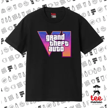 GTA VI, ΜΑΥΡΟ Κλασικό T-Shirt, διπλής ραφής, χωρίς πλευρικές ραφές από 100% βαμβάκι. Vegan & OEKO-TEX πιστοποιημένο.