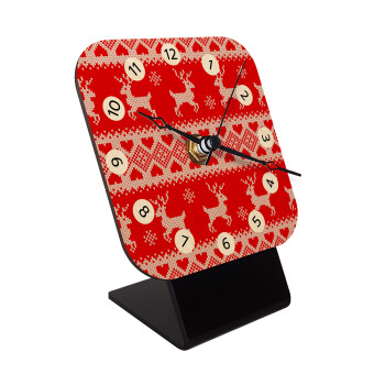 Χριστουγεννιάτικο πλεκτό ελάφια, Επιτραπέζιο ρολόι σε φυσικό ξύλο (10cm)