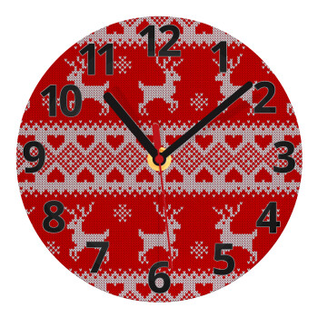 Χριστουγεννιάτικο πλεκτό ελάφια, Ρολόι τοίχου γυάλινο (20cm)