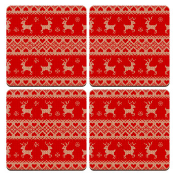 Deer knitted, ΣΕΤ x4 Σουβέρ ξύλινα τετράγωνα plywood (9cm)