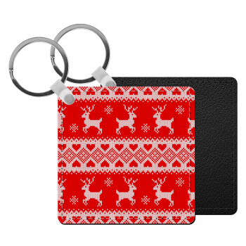 Deer knitted, Μπρελόκ Δερματίνη, τετράγωνο ΜΑΥΡΟ (5x5cm)