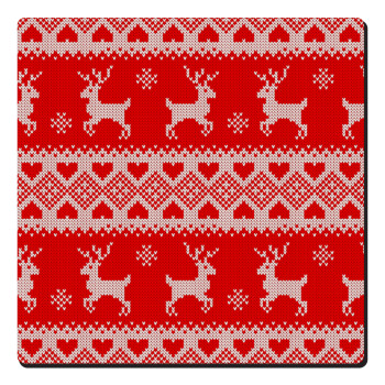 Χριστουγεννιάτικο πλεκτό ελάφια, Τετράγωνο μαγνητάκι ξύλινο 6x6cm