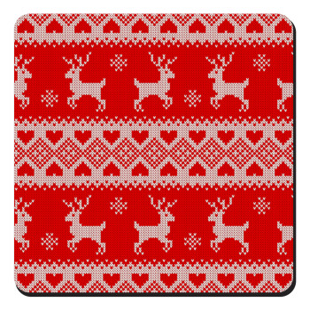 Χριστουγεννιάτικο πλεκτό ελάφια, Τετράγωνο μαγνητάκι ξύλινο 9x9cm