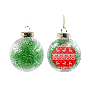 Χριστουγεννιάτικο πλεκτό ελάφια, Χριστουγεννιάτικη μπάλα δένδρου διάφανη με πράσινο γέμισμα 8cm