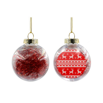 Χριστουγεννιάτικο πλεκτό ελάφια, Χριστουγεννιάτικη μπάλα δένδρου διάφανη με κόκκινο γέμισμα 8cm