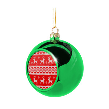 Deer knitted, Green Christmas tree ornament ball 8cm