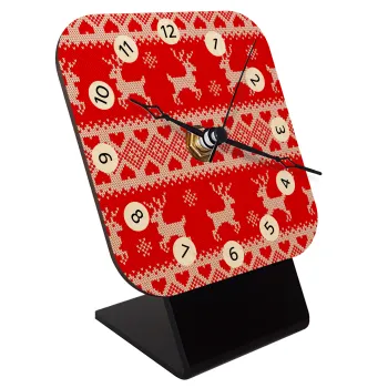 Deer knitted, Quartz Table clock in natural wood (10cm)