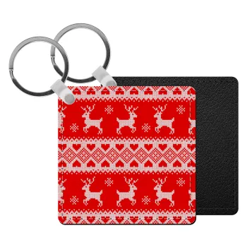 Deer knitted, Μπρελόκ Δερματίνη, τετράγωνο ΜΑΥΡΟ (5x5cm)