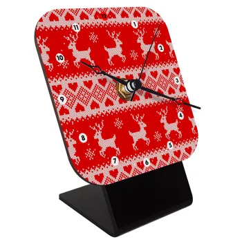 Χριστουγεννιάτικο πλεκτό ελάφια, Επιτραπέζιο ρολόι ξύλινο με δείκτες (10cm)