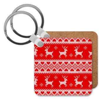 Χριστουγεννιάτικο πλεκτό ελάφια, Μπρελόκ Ξύλινο τετράγωνο MDF