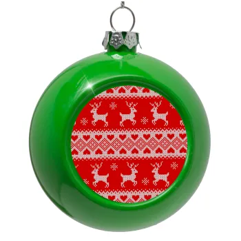 Deer knitted, Green Christmas tree ornament bauble 8cm