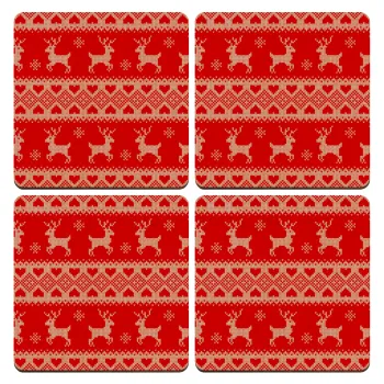 Deer knitted, ΣΕΤ x4 Σουβέρ ξύλινα τετράγωνα plywood (9cm)