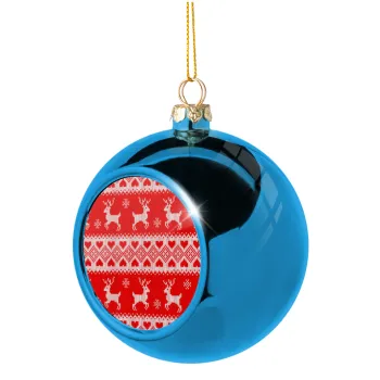 Deer knitted, Blue Christmas tree ball ornament 8cm