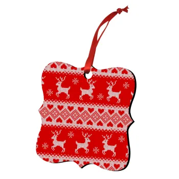Deer knitted, Christmas ornament polygon wooden 7.5cm