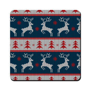 Χριστουγεννιάτικο πλεκτό ελάφια μπλε, Τετράγωνο μαγνητάκι ξύλινο 9x9cm