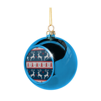 Χριστουγεννιάτικο πλεκτό ελάφια μπλε, Χριστουγεννιάτικη μπάλα δένδρου Μπλε 8cm