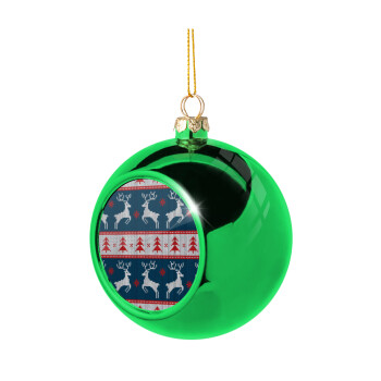 Χριστουγεννιάτικο πλεκτό ελάφια μπλε, Χριστουγεννιάτικη μπάλα δένδρου Πράσινη 8cm