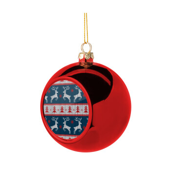 Χριστουγεννιάτικο πλεκτό ελάφια μπλε, Χριστουγεννιάτικη μπάλα δένδρου Κόκκινη 8cm