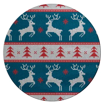 Χριστουγεννιάτικο πλεκτό ελάφια μπλε, Επιφάνεια κοπής γυάλινη στρογγυλή (30cm)