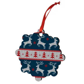 Deer knitted blue, Christmas ornament snowflake wooden 7.5cm