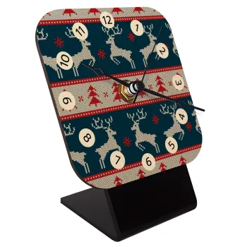 Deer knitted blue, Quartz Table clock in natural wood (10cm)