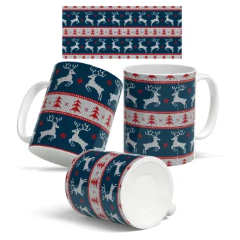 Χριστουγεννιάτικο πλεκτό ελάφια μπλε, Κούπα, κεραμική, 330ml