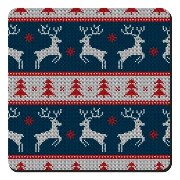 Deer knitted blue, Τετράγωνο μαγνητάκι ξύλινο 9x9cm