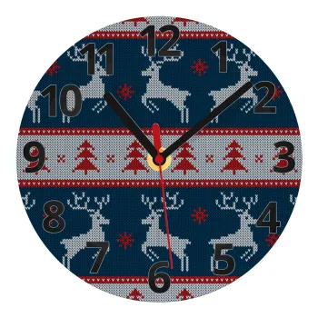 Deer knitted blue, Ρολόι τοίχου γυάλινο (20cm)