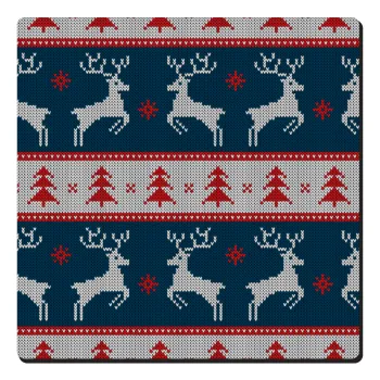 Deer knitted blue, Τετράγωνο μαγνητάκι ξύλινο 6x6cm