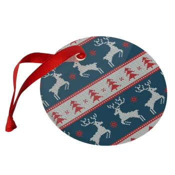 Χριστουγεννιάτικο πλεκτό ελάφια μπλε, Στολίδι Χριστουγεννιάτικο στολίδι γυάλινο 9cm