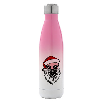 Santa wear mask, Metal mug thermos Pink/White (Stainless steel), double wall, 500ml
