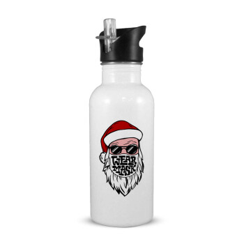 Santa wear mask, White water bottle with straw, stainless steel 600ml