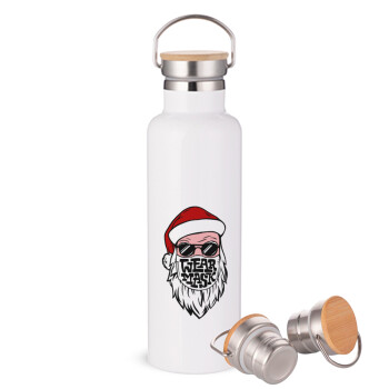 Santa wear mask, Stainless steel White with wooden lid (bamboo), double wall, 750ml