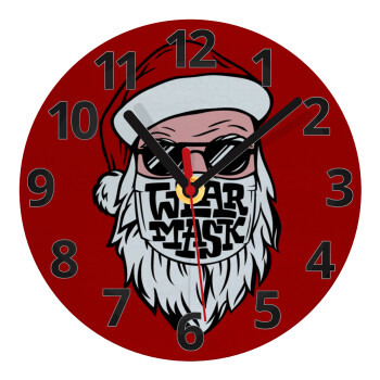 Άγιος Βασίλης με μάσκα, Ρολόι τοίχου γυάλινο (20cm)