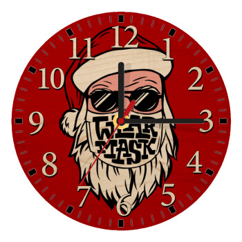Άγιος Βασίλης με μάσκα, Ρολόι τοίχου ξύλινο plywood (20cm)