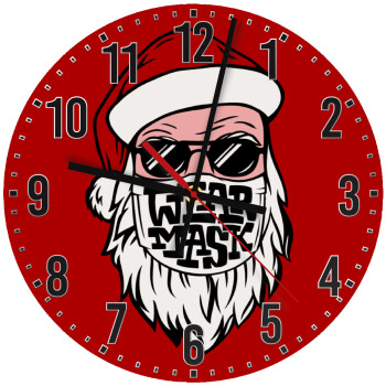 Santa wear mask, Ρολόι τοίχου ξύλινο (30cm)