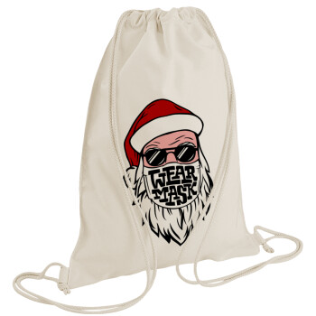 Άγιος Βασίλης με μάσκα, Τσάντα πλάτης πουγκί GYMBAG natural (28x40cm)