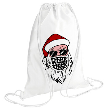 Santa wear mask, Τσάντα πλάτης πουγκί GYMBAG λευκή (28x40cm)