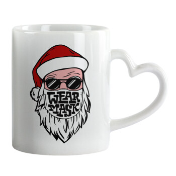 Santa wear mask, Mug heart handle, ceramic, 330ml