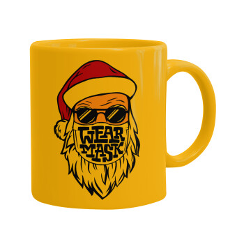 Santa wear mask, Ceramic coffee mug yellow, 330ml (1pcs)