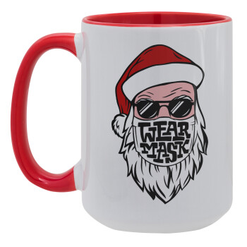 Santa wear mask, Κούπα Mega 15oz, κεραμική Κόκκινη, 450ml