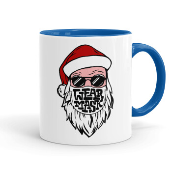Santa wear mask, Mug colored blue, ceramic, 330ml