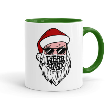 Santa wear mask, Mug colored green, ceramic, 330ml