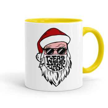 Santa wear mask, Mug colored yellow, ceramic, 330ml