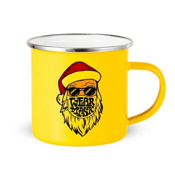 Άγιος Βασίλης με μάσκα, Κούπα Μεταλλική εμαγιέ Κίτρινη 360ml