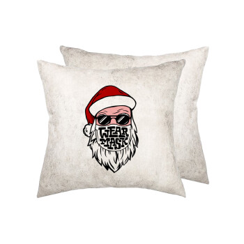 Άγιος Βασίλης με μάσκα, Μαξιλάρι καναπέ Δερματίνη Γκρι 40x40cm με γέμισμα