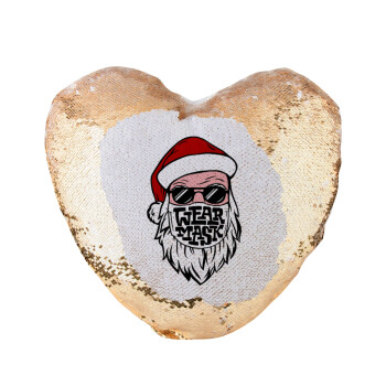 Άγιος Βασίλης με μάσκα, Μαξιλάρι καναπέ καρδιά Μαγικό Χρυσό με πούλιες 40x40cm περιέχεται το  γέμισμα